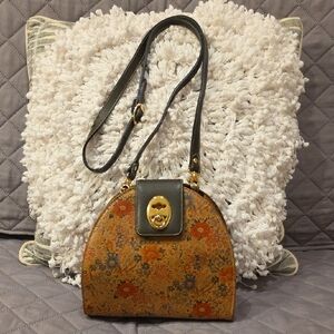 Vintage Bettina Elegant Floral Crossbody Bag in Tan and Dark Brown
